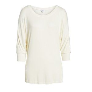 NWT Women's Splendid Rib Knit Tunic 3/4 Dolman Sleeve Top White Size M $80 K195